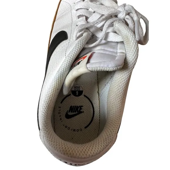 Nike Court Legacy Men's Size 9 White &amp; Black Leather Sneakers With Gum Sole