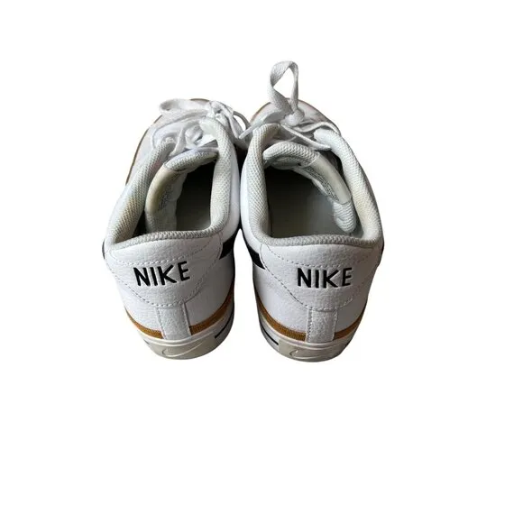 Nike Court Legacy Men's Size 9 White &amp; Black Leather Sneakers With Gum Sole