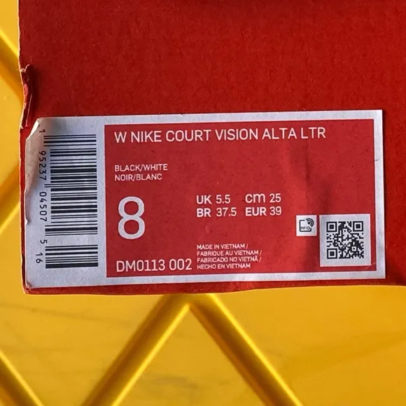 NIKE Court Vision Alta LTS Womens Sneakers - Black/White - Size 8
