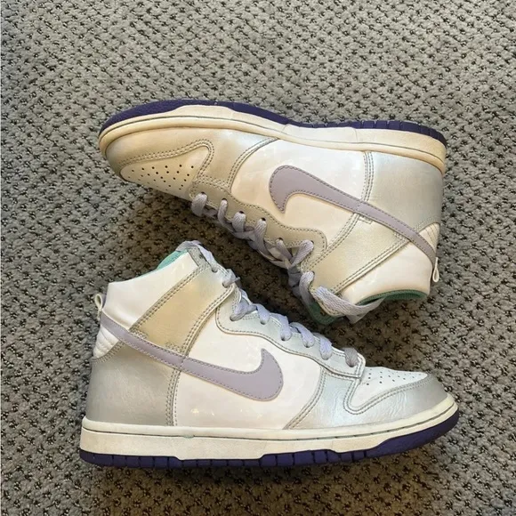 Nike Dunk High GG 316604-151 Girls Gray Purple Metallic Sneakers Size 5Y