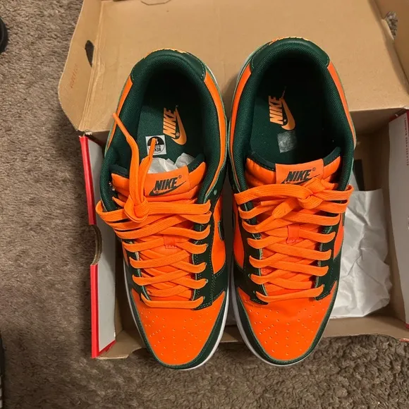 Nike Dunk Low Forest Green and Bright Orange Shoes