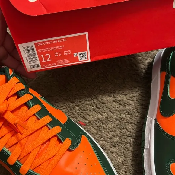Nike Dunk Low Forest Green and Bright Orange Shoes