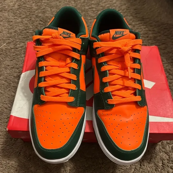 Nike Dunk Low Forest Green and Bright Orange Shoes