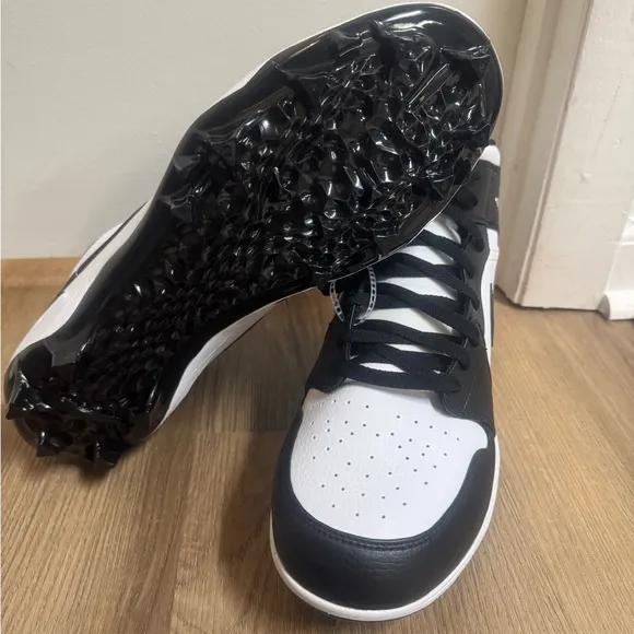 Nike Jordan 1 Mid TD Black White Football Cleats FJ6805-100 Size 14 Mens