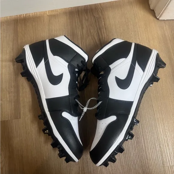 Nike Jordan 1 Mid TD Black White Football Cleats FJ6805-100 Size 14 Mens