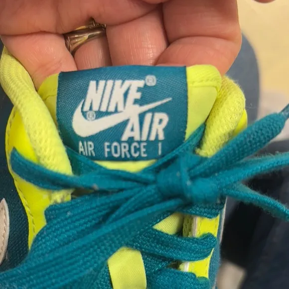 Nike Kids Air Force 1 Shoes - Teal and Neon Yellow Unisex Size 4.5