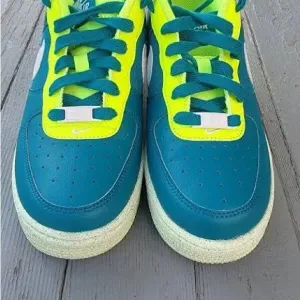 Nike Kids Air Force 1 Shoes - Teal and Neon Yellow Unisex Size 4.5
