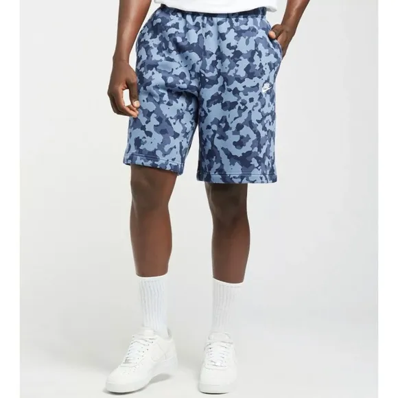Nike Men French Terry Club Fleece Blue Camo Shorts