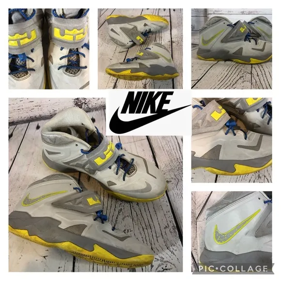 Nike Mens Zoom Soldier VII 599264-001 Platinum Grey Yellow Basketball Shoes