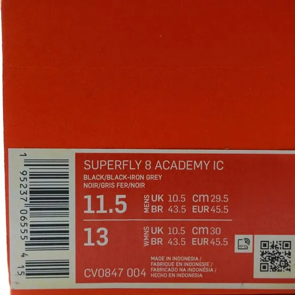 Nike Mercurial Superfly 8 Academy Indoor Court Soccer Shoes CV0847 004 Mens 11.5