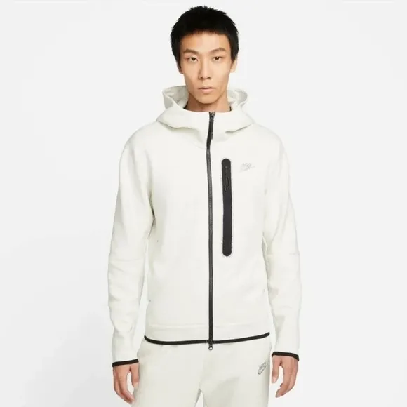 Nike Tech Men Fleece Full-zip Hoodie White Heather DD4688-100