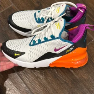 Nike White and Orange Air Max 270 Sneakers