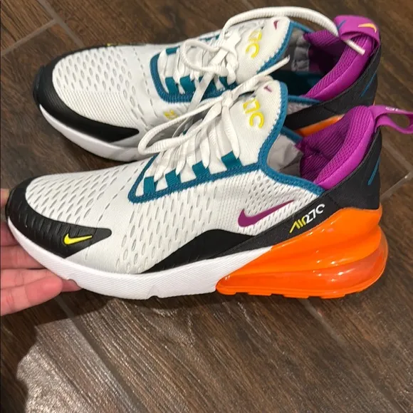 Nike White and Orange Air Max 270 Sneakers