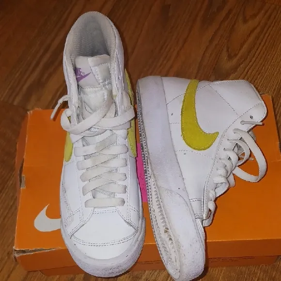 Nike White and Yellow High-Top Sneakers