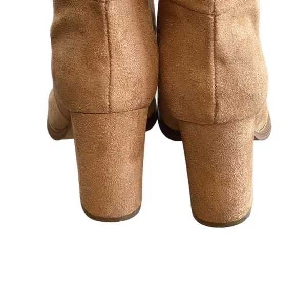Nine West Tall Block Hell Leather Boots Almond toe Cognac Womens Size 6.5M