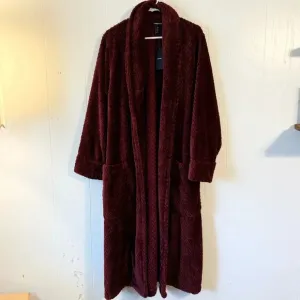 Nordstrom Jacquard Plush Soft Thick Knit Robe Waist Tie Burgundy M/L