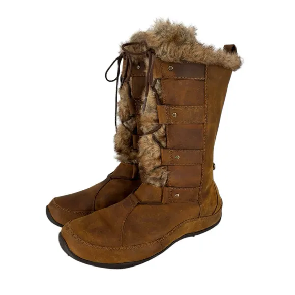 North Face Boots Primaloft Waterproof Brown Leather Faux Fur Womens Size 10