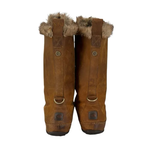 North Face Boots Primaloft Waterproof Brown Leather Faux Fur Womens Size 10