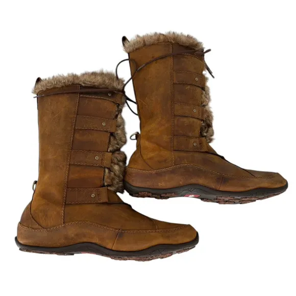 North Face Boots Primaloft Waterproof Brown Leather Faux Fur Womens Size 10