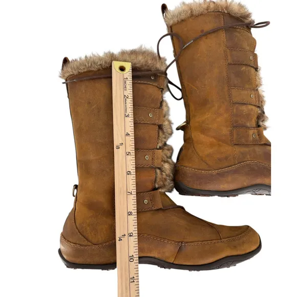 North Face Boots Primaloft Waterproof Brown Leather Faux Fur Womens Size 10