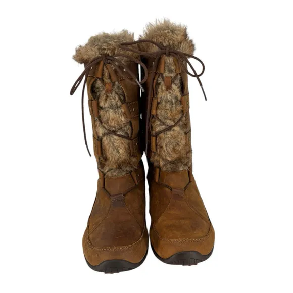 North Face Boots Primaloft Waterproof Brown Leather Faux Fur Womens Size 10