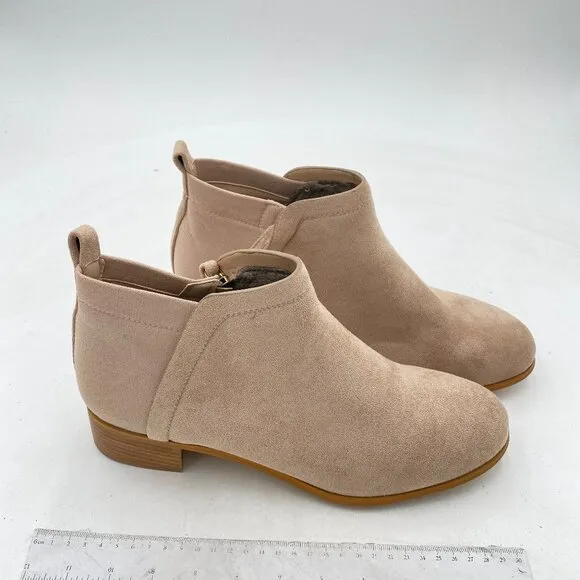Nude Women's Formal Closed Toe Ankle Boots Low Heel Side Zippers Dress Shoes