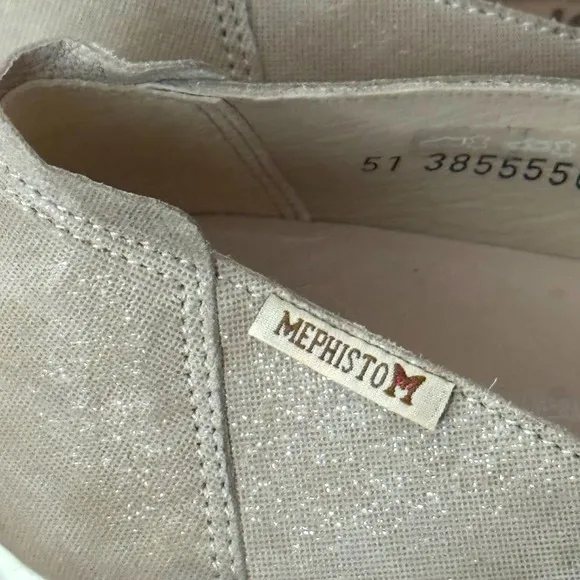 NWOB MEPHISTO Korie Metallic Beige Slip On Comfort Shoes Women's Size 9