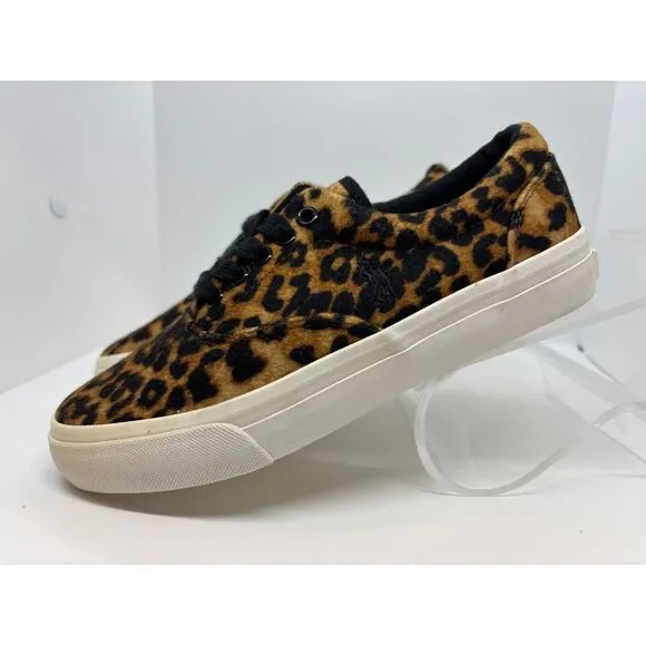 NWOB POLO RALPH LAUREN Leopard Print Sneakers Shoes Soft Fleece US W 4 Y 2