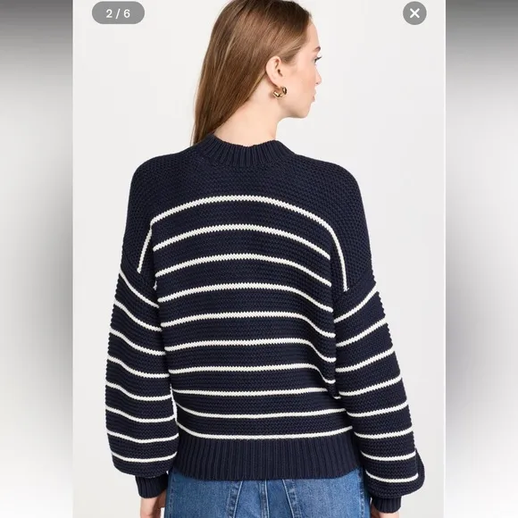 NWOT Alex Mill Button-Back Crewneck Sweater in navy Stripe XS