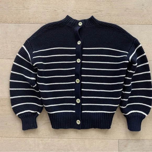 NWOT Alex Mill Button-Back Crewneck Sweater in navy Stripe XS