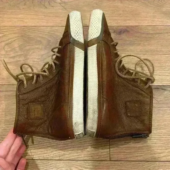 NWOT Frye Women’s Greene High Top Leather Sneakers Cognac Brown Zipper Size 7.5