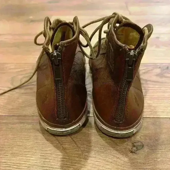 NWOT Frye Women’s Greene High Top Leather Sneakers Cognac Brown Zipper Size 7.5