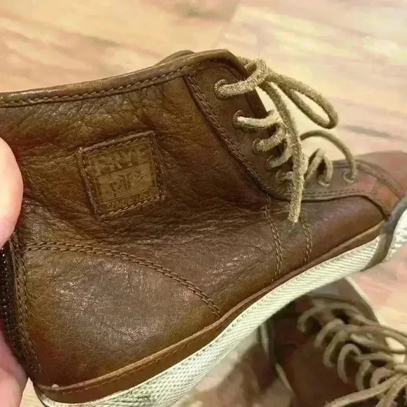 NWOT Frye Women’s Greene High Top Leather Sneakers Cognac Brown Zipper Size 7.5