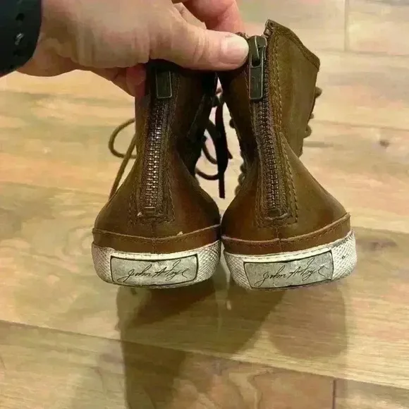NWOT Frye Women’s Greene High Top Leather Sneakers Cognac Brown Zipper Size 7.5