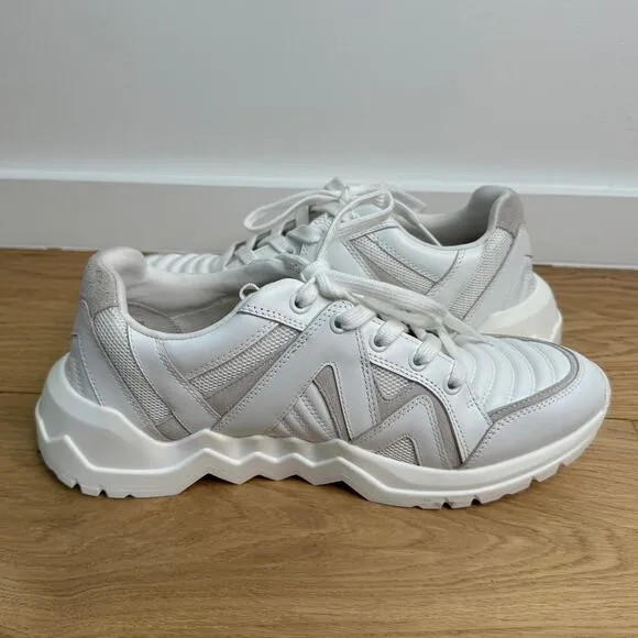 NWOT Maje Blanc White Zig-Zag Chunky Lug Leather Trainers Women's Sneakers