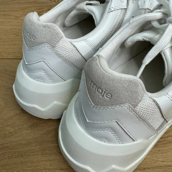 NWOT Maje Blanc White Zig-Zag Chunky Lug Leather Trainers Women's Sneakers