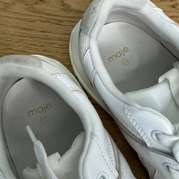 NWOT Maje Blanc White Zig-Zag Chunky Lug Leather Trainers Women's Sneakers