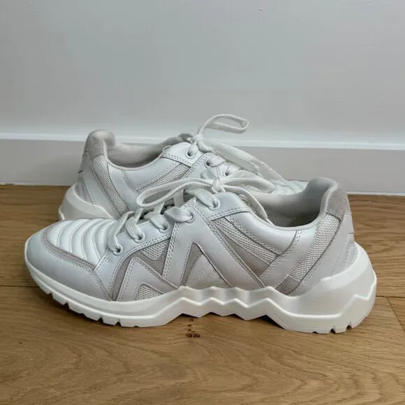 NWOT Maje Blanc White Zig-Zag Chunky Lug Leather Trainers Women's Sneakers