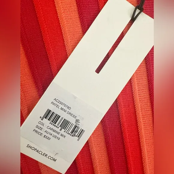 NWT Acler Patel Striped Knit Mini Dress in Carmine Mix Size 10
