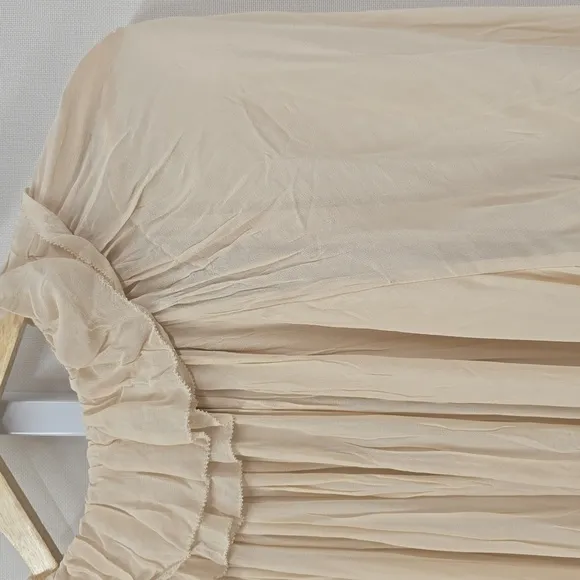 NWT Anthropologie Cream V-Neck Bishop Sleeve Chiffon Ruffle Dress LP