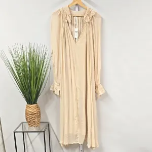 NWT Anthropologie Cream V-Neck Bishop Sleeve Chiffon Ruffle Dress LP