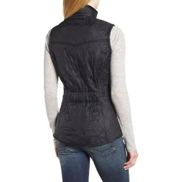 NWT Barbour Zip &amp; Button Quilted Cavalry Gilet Fleece Lined Vest Black