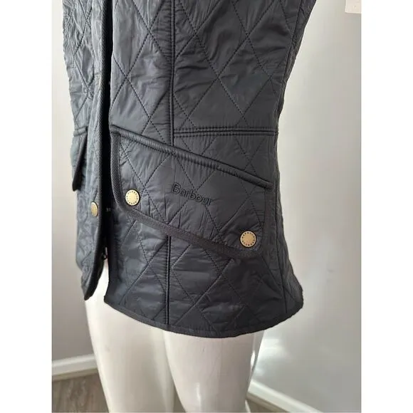 NWT Barbour Zip &amp; Button Quilted Cavalry Gilet Fleece Lined Vest Black