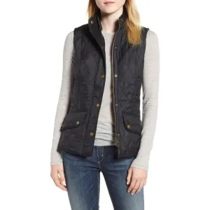 NWT Barbour Zip &amp; Button Quilted Cavalry Gilet Fleece Lined Vest Black