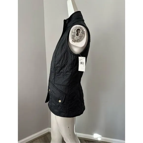 NWT Barbour Zip &amp; Button Quilted Cavalry Gilet Fleece Lined Vest Black