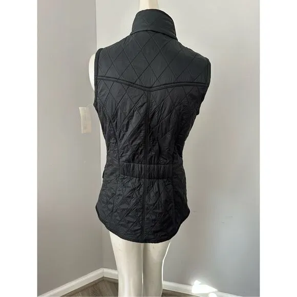 NWT Barbour Zip &amp; Button Quilted Cavalry Gilet Fleece Lined Vest Black