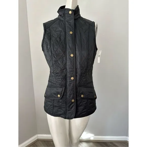 NWT Barbour Zip &amp; Button Quilted Cavalry Gilet Fleece Lined Vest Black