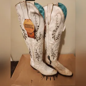 NWT Corral Women's Embroidery Tall Top Snip Toe Western Leather Knee-High Boots