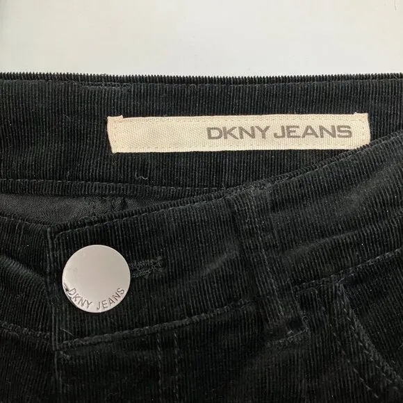 NWT DKNY Jeans Womens Black Ribbed Corduroy Bootcut Pants Size 4