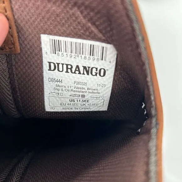 NWT Durango DB5444 Brown Leather Square Toe Slip-On Western Boots
